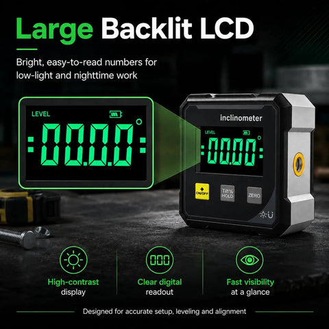 Straight Up Digital Angle Finder Protractor With Hella Strong Magnetic Base And Dead On 4X90 Degree Readings Featuring A Badass LED Screen for low-light visibility