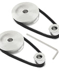 Heavy Duty Two Piece GT2 Synchronous Timing Pulley Set with 20 tooth and 60 tooth aluminum pulleys, belts, and Allen key for CNC