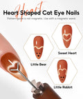 Cat Eye Nail Magnet Set 10pc With 3 In 1 Magnetic Pen And Dual Head Wand showing heart-shaped designs on nail