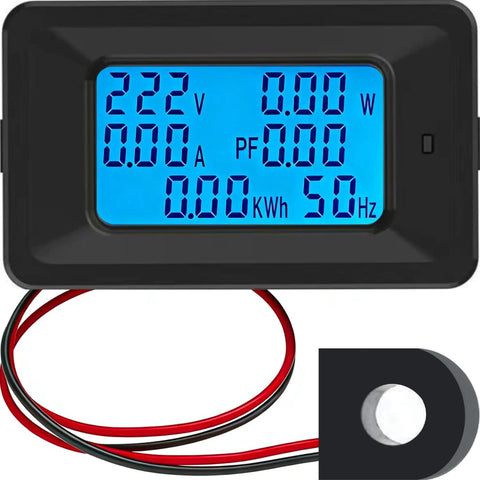Power Monitor Meter For 110-250V AC 100A Digital Multimeter With Split Current Transformer and blue digital display