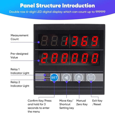 Heavy Duty Rolling Measuring Wheel With Smooth Encoder Dead Nuts Accuracy Cable And Wire Length Tracker For Fishing Line Tracks Feet Yards Meters Inches No Sweat High Def Counter Rock Solid Industrial Gear digital display panel showing measurement count and setting keys.