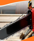 Person using 10 Piece Chainsaw Sharpener Kit With Round Files 5/32 In 3/16 In 11/64 In, 6 Inch Flat File, Depth Gauge on chainsaw