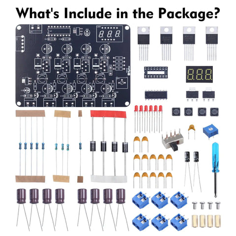 Adjustable LM2596 Power Supply Soldering Kit components for DIY electronics project