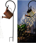 Waterproof Solar Lanterns With Metal Watering Can Shape, Outdoor Garden Decor Ornaments, side view, hanging on hook.