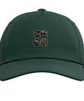Cool Dark Green Machinist Baseball Hat With CNC Vise Gauge Square Printed Design, front view showcasing badges.