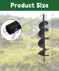 Beefy Heavy Duty Garden Auger Drill Bit 6 By 31.5 Inches Spiral Earth Auger For Post Holes Umbrella Holes And Landscaping With A 3 Quarter Inch Shaft Carbon Steel Black Powder Coat shown with dimensions.