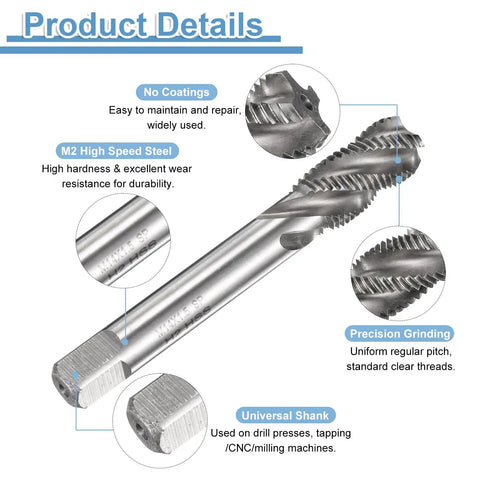 Sick Sharp Spiral Flute Thread Tap M14 x 1.5 Metric Machine Cutting Bit High Speed Steel showing details and features.