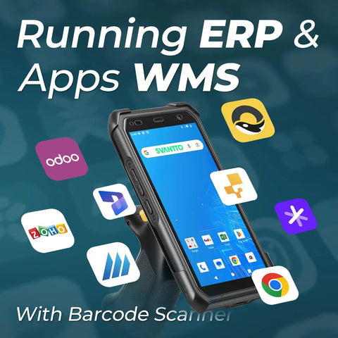 Android 13 Barcode Scanner With Pistol Grip Real Workhorse For Fast 1D 2D And QR Scanning displaying apps for ERP and WMS