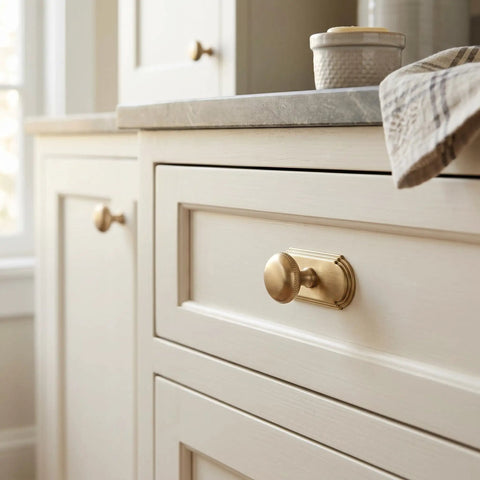 Champagne Bronze Cabinet Knobs With Orbit Rim Backplate Beaded Pull Modern Zinc Alloy Hardware on kitchen drawer