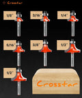 Pro Grade 7 Piece Top Bearing Roundover Router Bit Set With Quarter Inch Shank Carbide Inserts Two Flute Corner Rounding Bits