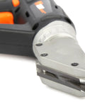 Close-up of Cordless Metal Shear Workhorse With Variable Speed From 0 To 2500 SPM, 20V Max Battery, 2.0Ah Li Ion, showing cutting blades.