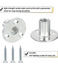 Rock Solid M12 Flange Tee Nuts With Matching Screws 10 Pack Zinc Plated Steel round base with screws for woodworking projects.