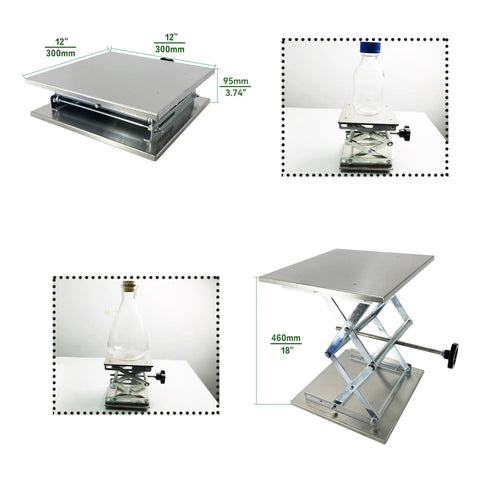 Lab Workhorse Jack Lift Scissor Table in Stainless Steel 12x12 Platform Adjustable Height Up To 18 Inches