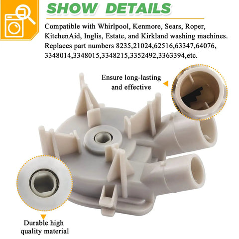 No Sweat Wp3363394 Washing Machine Drain Pump Replacement For Whirlpool Maytag Kenmore, durable design with dual hoses.