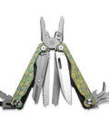 Ultra Lightweight Titanium Alloy Multitool Pliers With Camouflage Finish, 420 Stainless Steel Plier Head, and all accessories visible