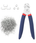 Pro Grade Hog Ring Pliers With 500 Pcs 3/4 Inch Galvanized Hog Rings for furniture upholstery, shown with blue grips