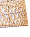 Close-up of bamboo rattan shade on Galen 2-Light Chandelier With Bamboo And Rattan Shade, White Canopy And Cord, Japandi Style.