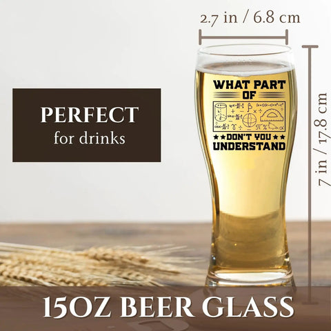 Funny Civil Engineer Beer Glass 15oz Gift For Men Great For Birthday Christmas Barware, etched design with math and concrete theme.