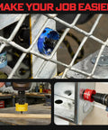 4 Piece Impact Hole Saw Set for Thin Metal Wood PVC and Drywall includes 1-1/8 inch cobalt bi-metal cutter in use