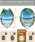 Elongated Toilet Seat Slow Close Quick Release Bathroom with ocean design, dimensions displayed for accurate fitting.