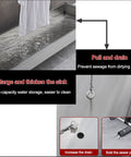Image showing a large stainless steel sink with pull and drain functionality, anti-sewage design, and increased drain capacity.