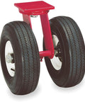 Heavy Duty Easy Turn Plate Casters With Dual Pneumatic Wheels featuring red dual wheels and thick steel base for heavy cart mobility.