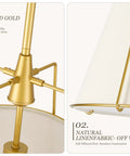 Karjearl Gold Pendant Lights Kitchen Island, 12.2" Linen Drum Chandelier with painted gold finish and off-white linen shade.