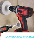 Two Pack White Bristle Discs 120 Grit, 2 Inch Abrasive Discs With 1/4 Shank For Rotary Tools attached to a power drill