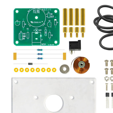 Hands On Electromagnetic Swing Experiment Kit For STEM Education components including circuit board, coil, power cord, screws