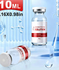 Two 10 mL reconstitution solution vials, ultra-clear glass, front view, for research use only.