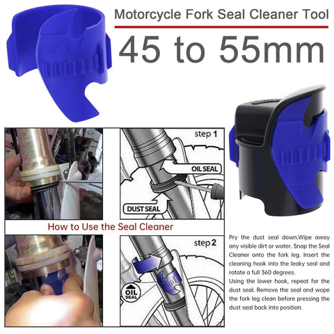 All In One Front Fork Maintenance Kit For Motorcycles, Fork Seal Saver Cleaner 45mm To 55mm with instructions and tool images