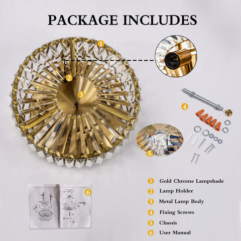 Four Light Crystal Drum Ceiling Light Fixture With Gold Brass Finish, Flush Mount Round Metal Shade, Dimmable And E12 Bulb Compatible, Luxe Modern Glow That Slaps In Dining Room, Living Room, Bedroom, And Bathroom