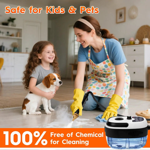 Badass Steam Cleaner For Home Use 2500W Portable Handheld Steamer Kickin Butt On Grease Grout And Stains, safe for kids and pets.