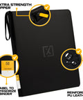 Black Top Load Card Binder For TCGs And Sports Cards, holds 252 toploaders, with extra strength zipper and reinforced PU leather.