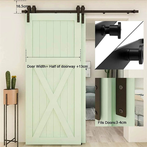 Heavy Duty Sliding Barn Door Rail Beefy Hardware Kit For Double Doors Monorail Track System installed on wall