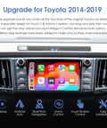 Dashboard displaying Toyota Wireless CarPlay Android Auto Adapter With Entune 2.0 Upgrade, OEM Screen Retrofit Kit installed.
