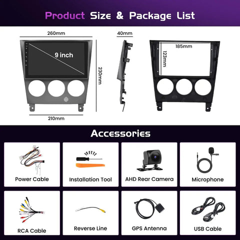 Package contents of Bangin Android 15 Car Stereo With Wireless CarPlay And Android Auto for Subaru Impreza WRX STI 2003 to 2006