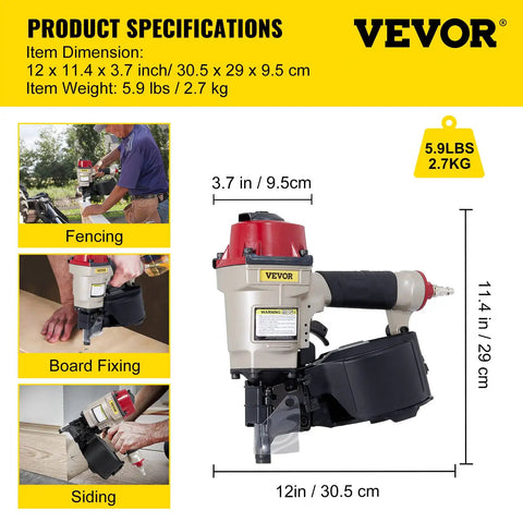 Coil Siding Nailer CN55 From One Inch To Two And One Quarter Inches 15 Degree Pneumatic Siding Nail Gun With Tool Dimensions