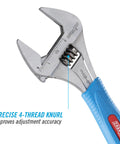 Six Inch WideAzz Adjustable Wrench With Beefy 75 Percent Wider Jaws for Tight Spaces and Long Reach, shown with laser-engraved scales