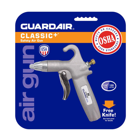 Packaging of Whisper Jet 80 Safety Air Gun with Volume Control and Pistol Grip for quiet pro grade cleaning.