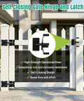 Self Closing Gate Hinge And Latch Hardware Kit for wood and vinyl fences, heavy duty stainless steel, rust resistant, black finish