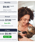 Hella Dependable 4G Lte Cat Gps Tracker With Real Time Location Monitoring and Smart Geofence Alerts on a cat with owner, showcasing pricing options.