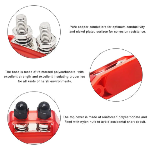 Two Pack Insulated Power Distribution Block With Cover For Car RV Marine Boat 12V 200A Dual Stud Battery Terminal Post