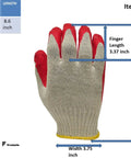 Economical String Knit Latex Dipped Palm Gloves With Nitrile Coated Fingers For General Purpose Work, showing dimensions.