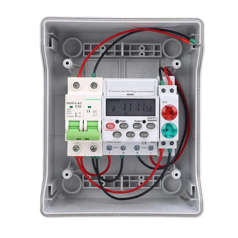 Interior view of Outdoor Distribution Box With IP66 PVC PA66 Housing And Weatherproof Digital Timer For All Weather Use