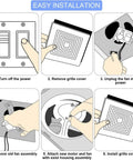 Diagram showing installation steps for Universal Bathroom Vent Fan Motor Replacement Kit For Nutone And Broan 50 CFM 120V 3000 RPM CW Includes Motor With Plug Fan Blade Shaft And Wire Harness Durable No Brainer Install