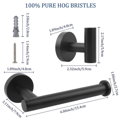 Matte Black Bathroom Hardware Set 3 Piece Premium Stainless Steel Wall Mount Kit With dimensions and mounting hardware