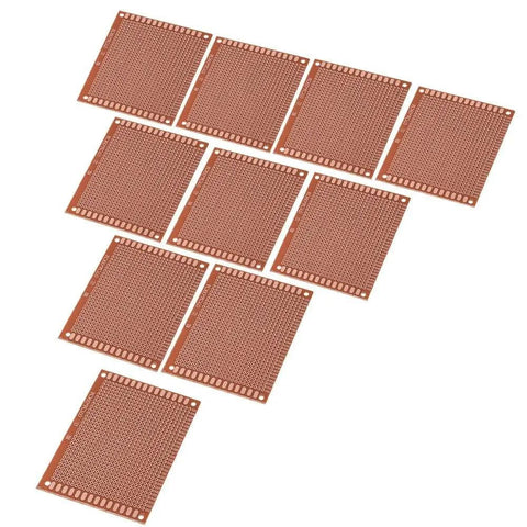 10 Pack Single Sided PCB Prototype Boards Kit for DIY Electronics, Universal 7x9cm Circuit Boards with 1.2mm Hole Size, Flux Treated