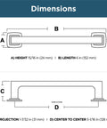 Diagram showing dimensions of Matte Black Cabinet Handles 5-1/16 Inch Center To Center 128mm Pulls for drawers, doors, cabinets.