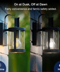 Dusk To Dawn Outdoor Sensor A19 LED Bulb 5000K Daylight 7W with E26 base illuminating outdoor wall light at dusk